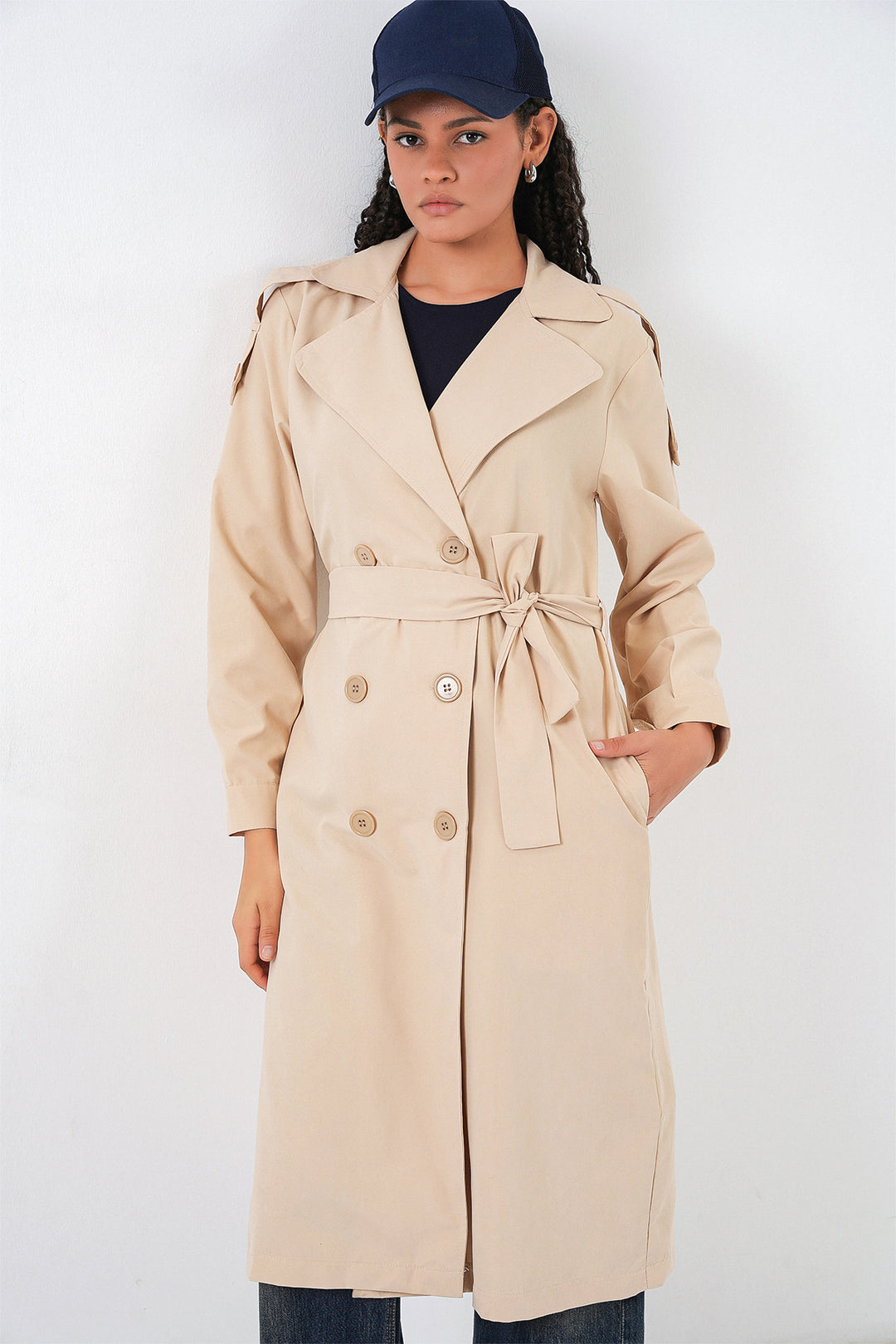 BGD Women Kadın Kruvaze Yaka Trençkot 5978 - Bej - Stretford
