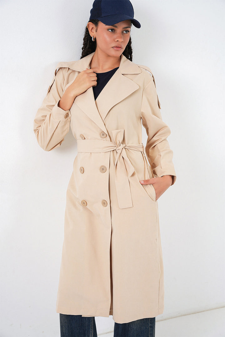 BGD Women Kadın Kruvaze Yaka Trençkot 5978 - Bej - Stretford