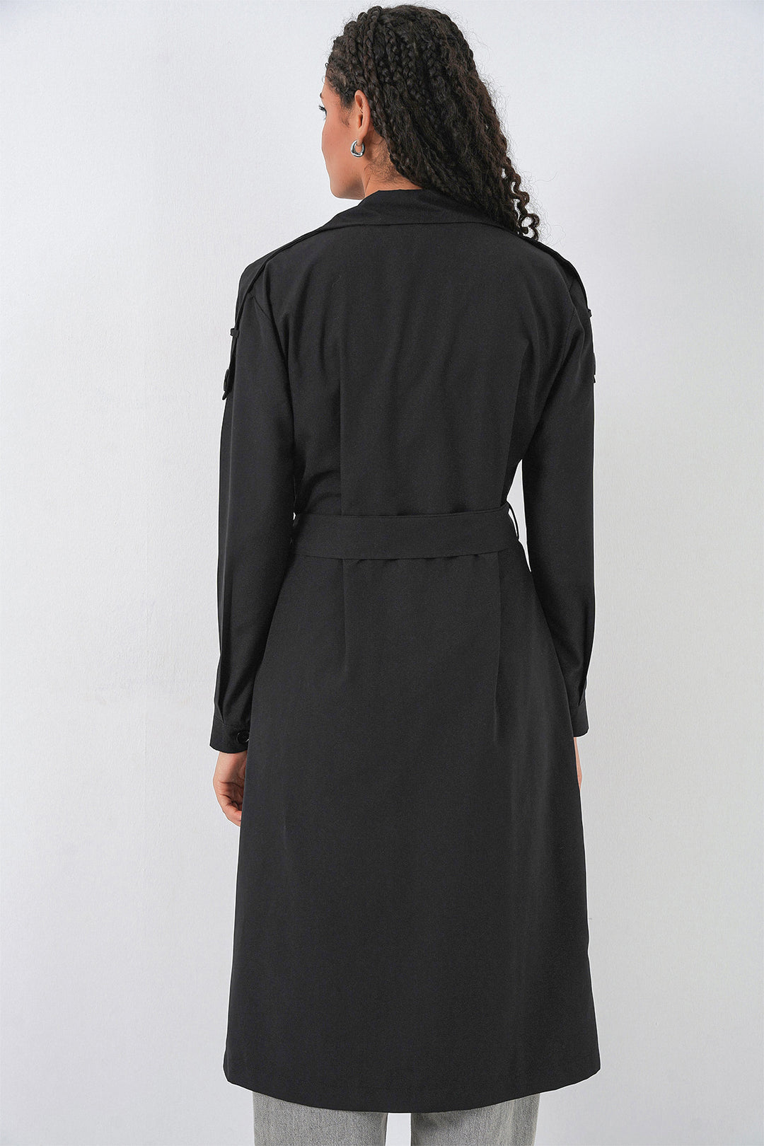 BGD Women Kadın Kruvaze Yaka Trençkot 5978 - Siyah - Benevento