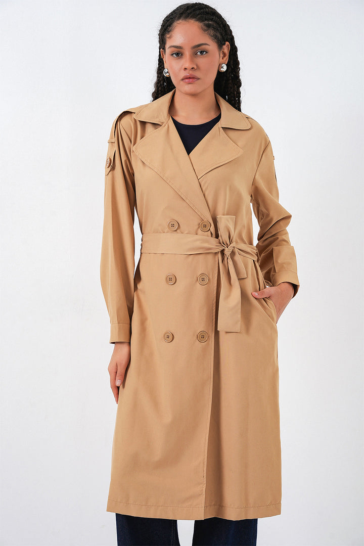 BGD Women Kadın Kruvaze Yaka Trençkot 5978 - Taba - Murray