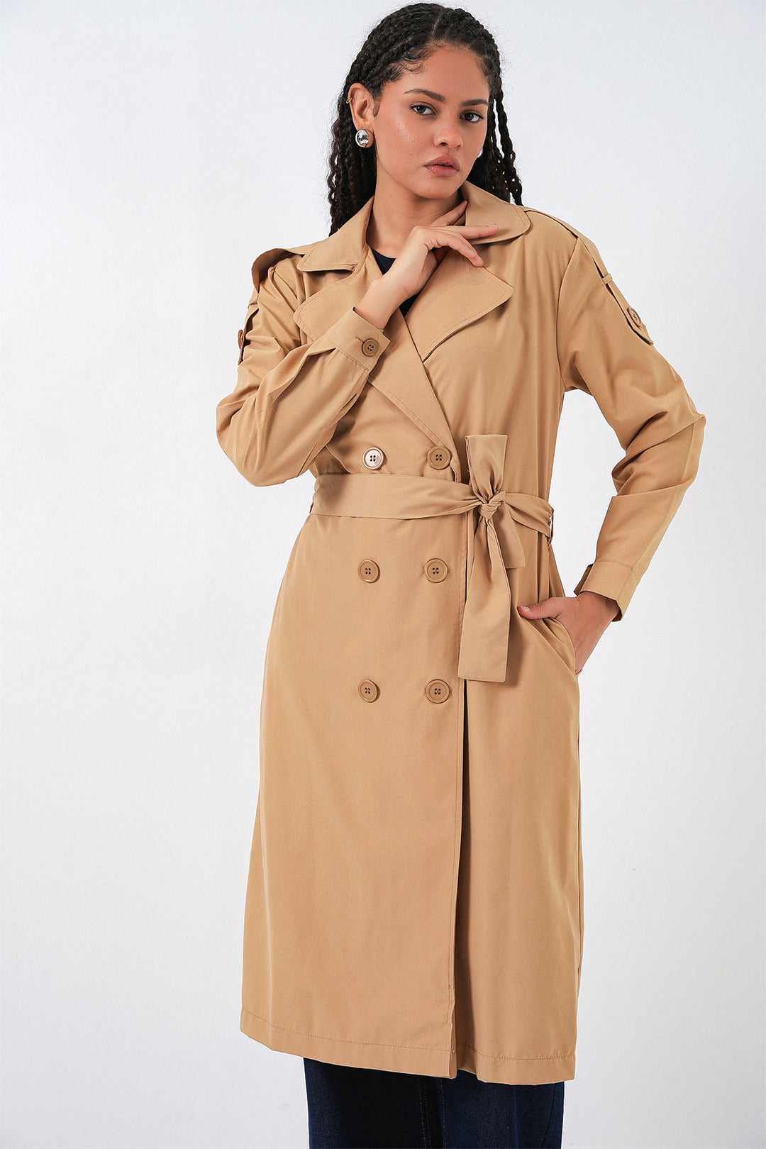 BGD Women Kadın Kruvaze Yaka Trençkot 5978 - Taba - Murray
