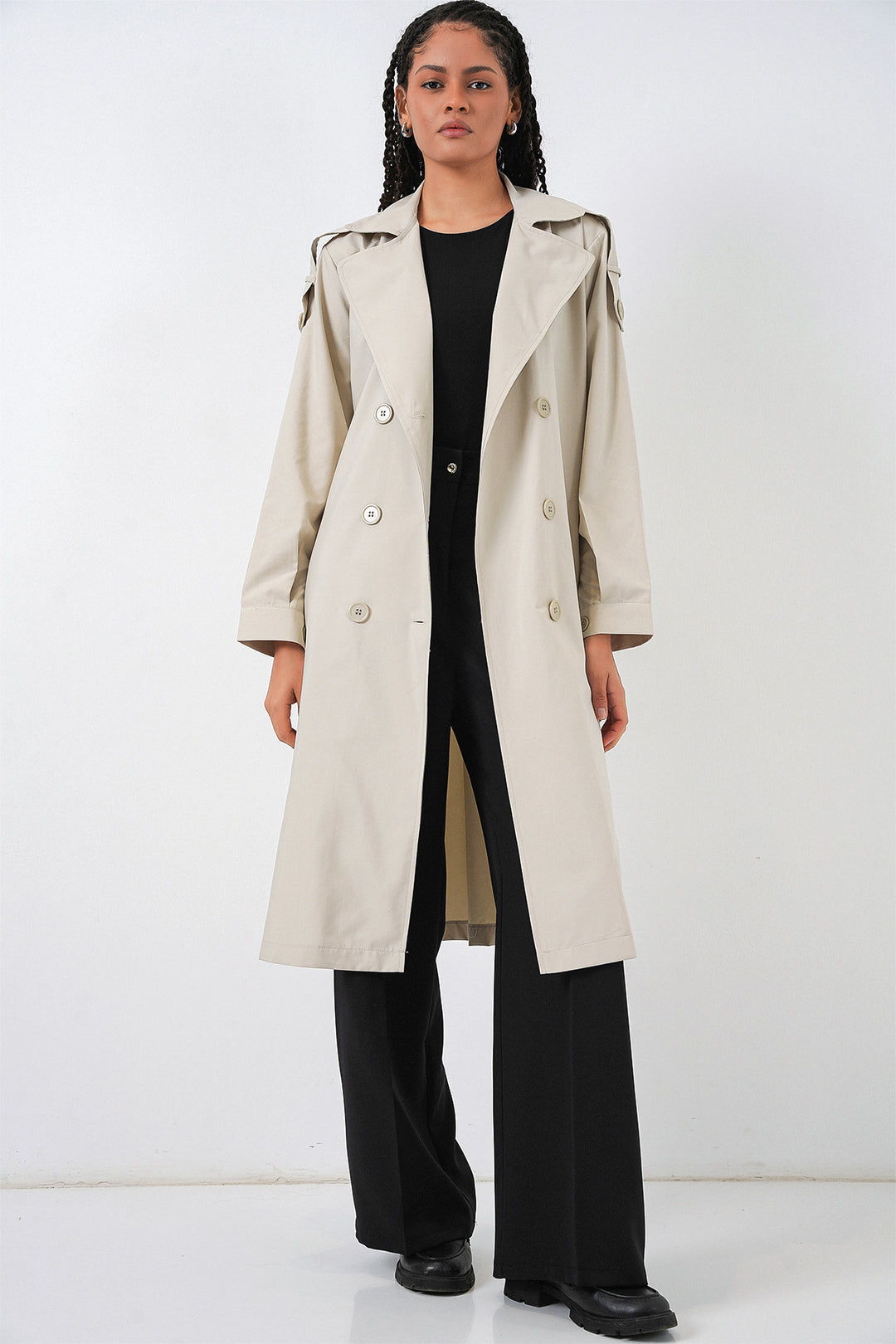 BGD Women Kadın Kruvaze Yaka Trençkot 5978 - Taş - Manacor