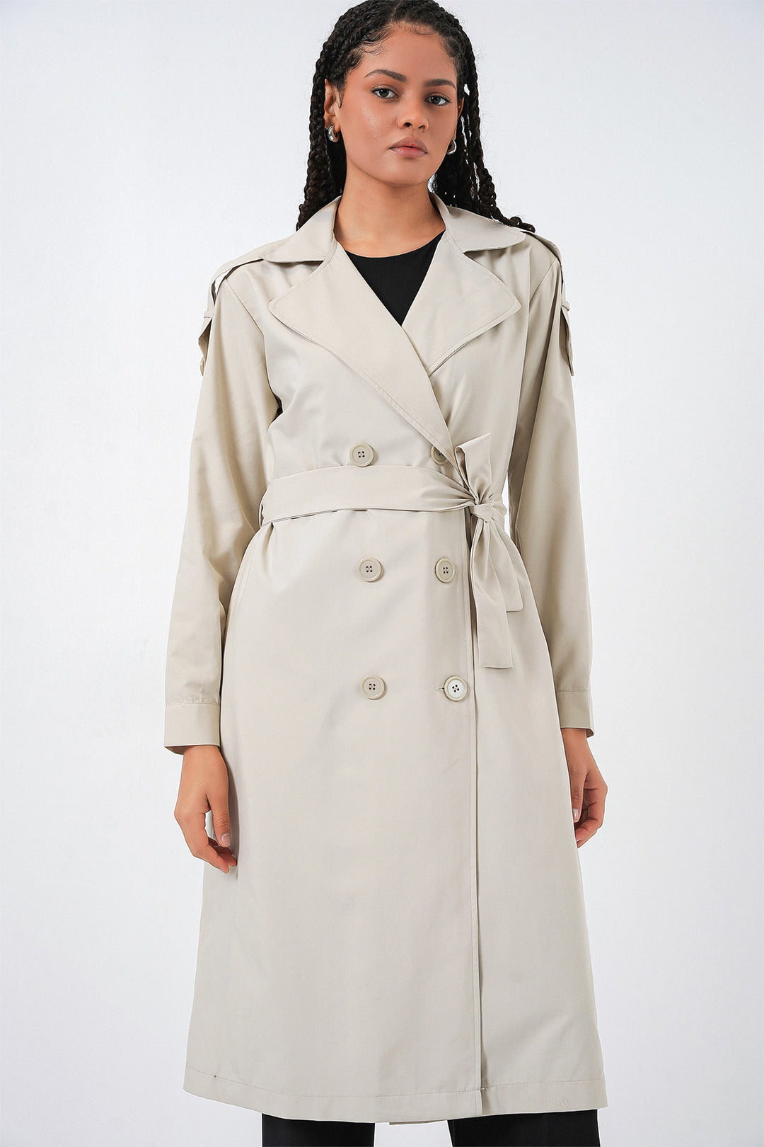 BGD Women Kadın Kruvaze Yaka Trençkot 5978 - Taş - Manacor