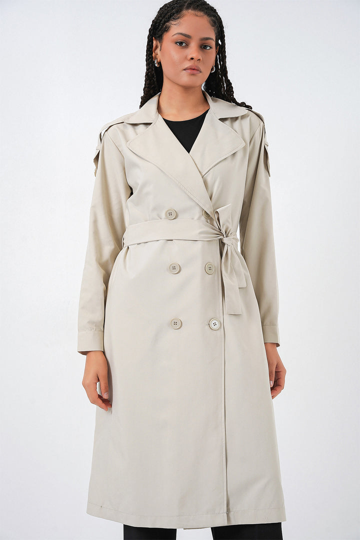 BGD Women Kadın Kruvaze Yaka Trençkot 5978 - Taş - Manacor