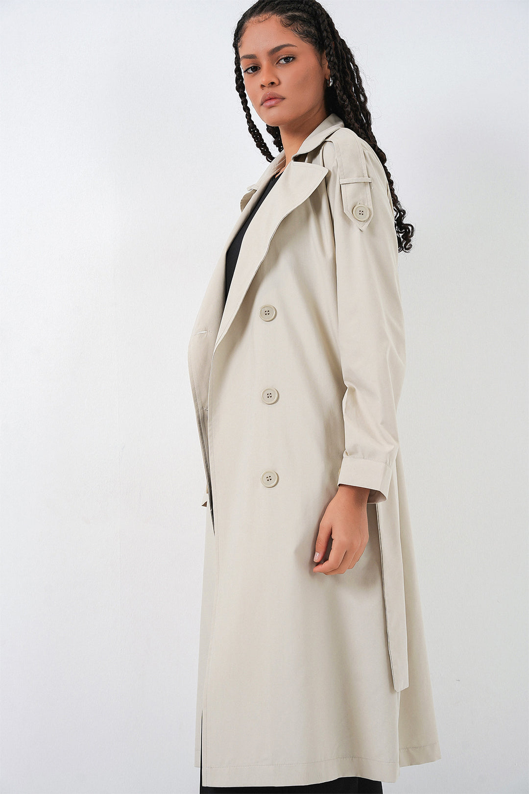 BGD Women Kadın Kruvaze Yaka Trençkot 5978 - Taş - Manacor