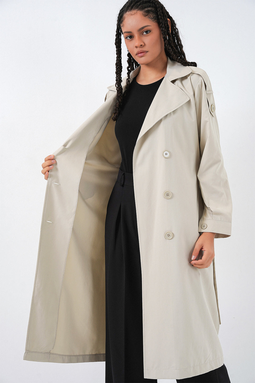 BGD Women Kadın Kruvaze Yaka Trençkot 5978 - Taş - Manacor