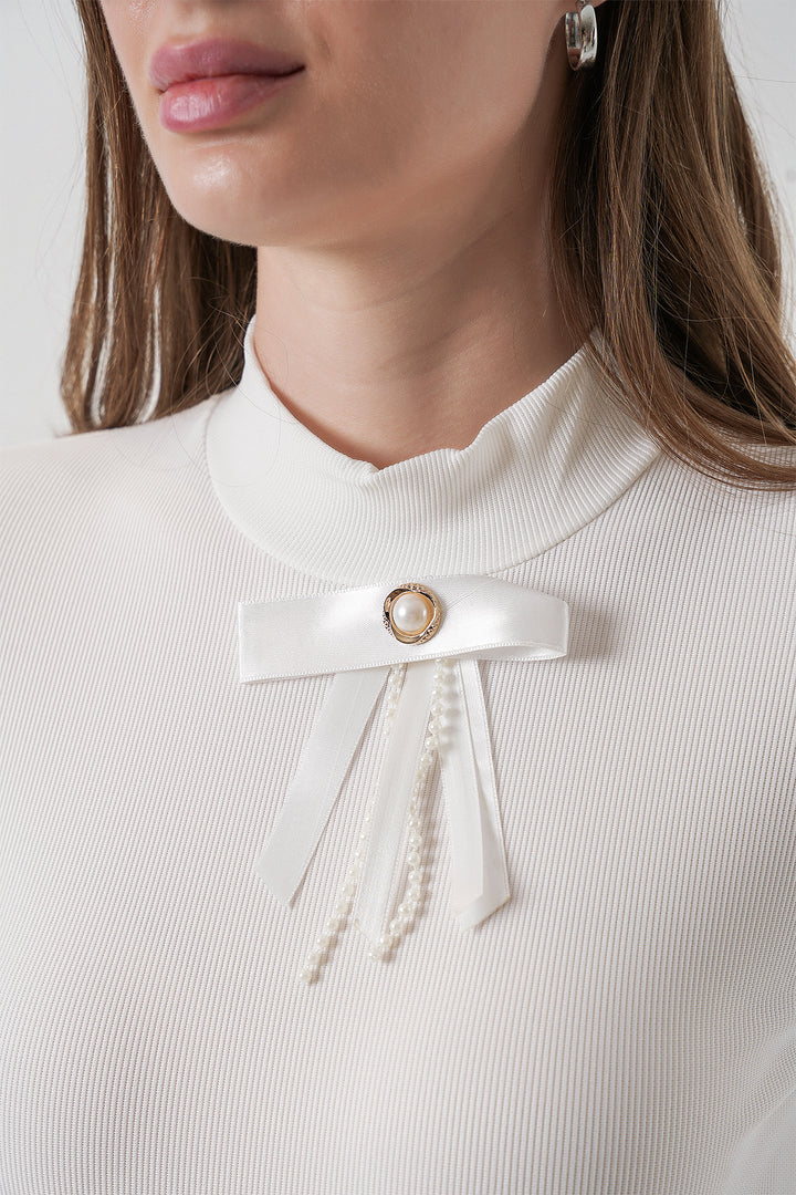 BGD Women Kadın Kurdale Detay Uzun Kollu Bluz 977 - Beyaz - Taranto