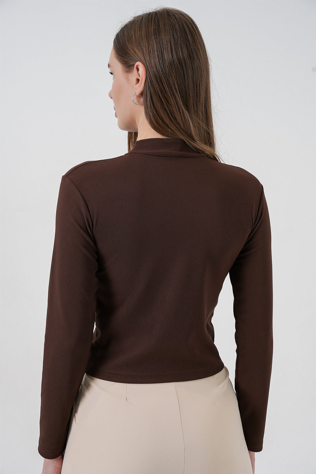 BGD Women Woman Ribbon Detail Long Sleeve Blouse 977 - Brown - Suffolk