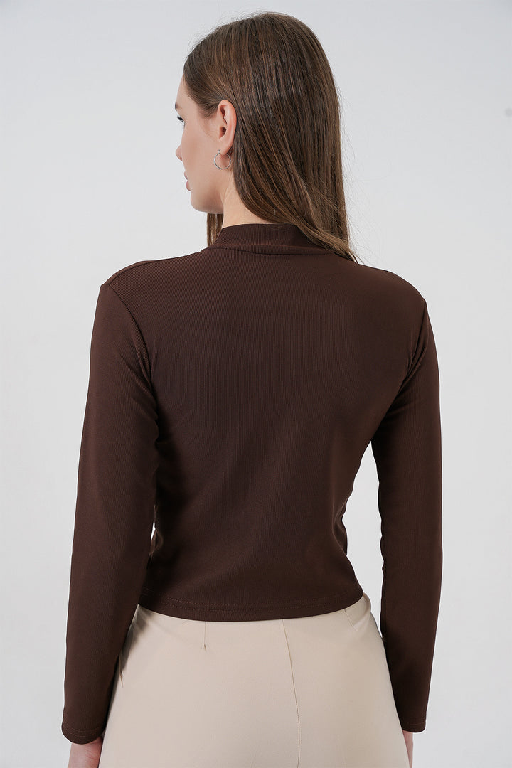 BGD Women Woman Ribbon Detail Long Sleeve Blouse 977 - Brown - Suffolk