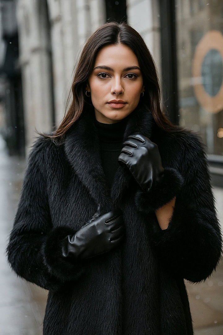 BGD Women Women's Faux Leather Gloves with Fur Detail 010193 - Black - Palm Beach Gardens