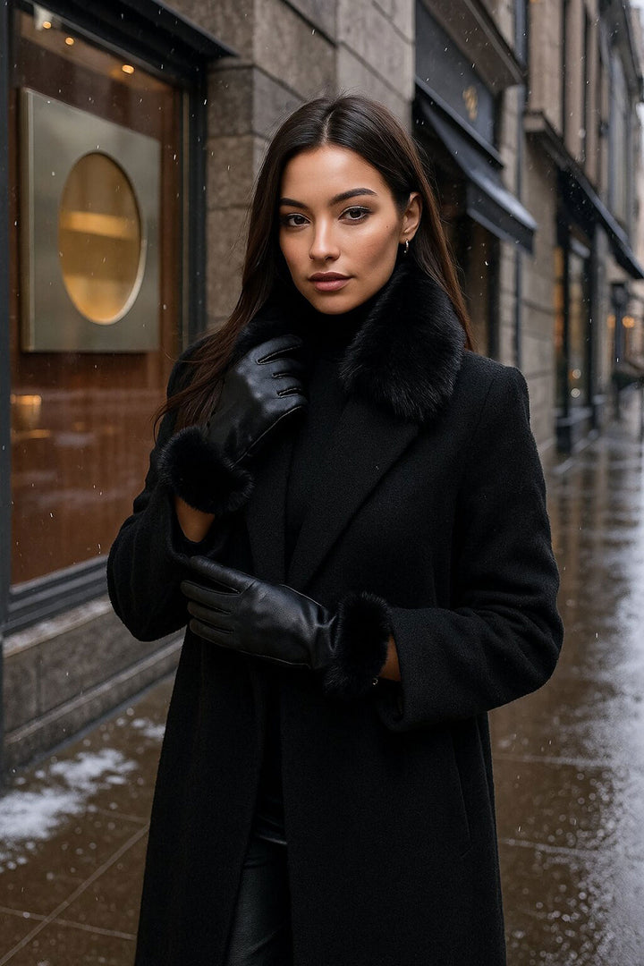 BGD Women Women's Faux Leather Gloves with Fur Detail 010193 - Black - Palm Beach Gardens