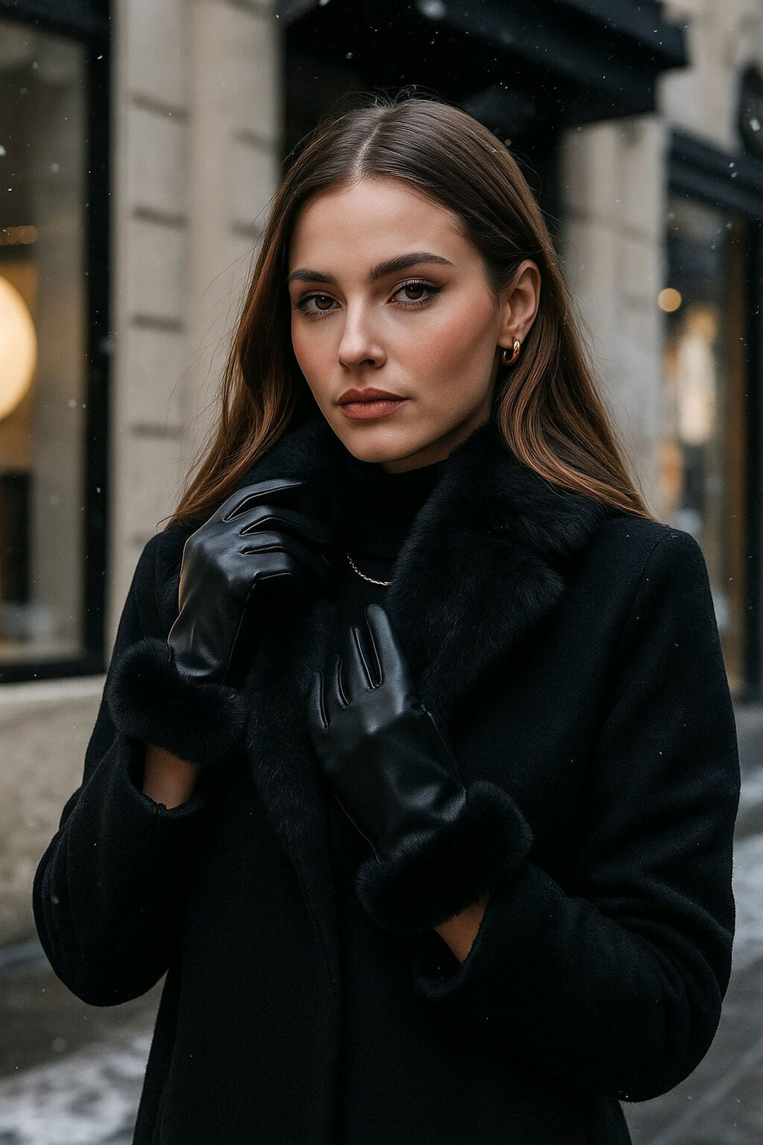 BGD Women Women's Faux Leather Gloves with Fur Detail 010193 - Black - Palm Beach Gardens