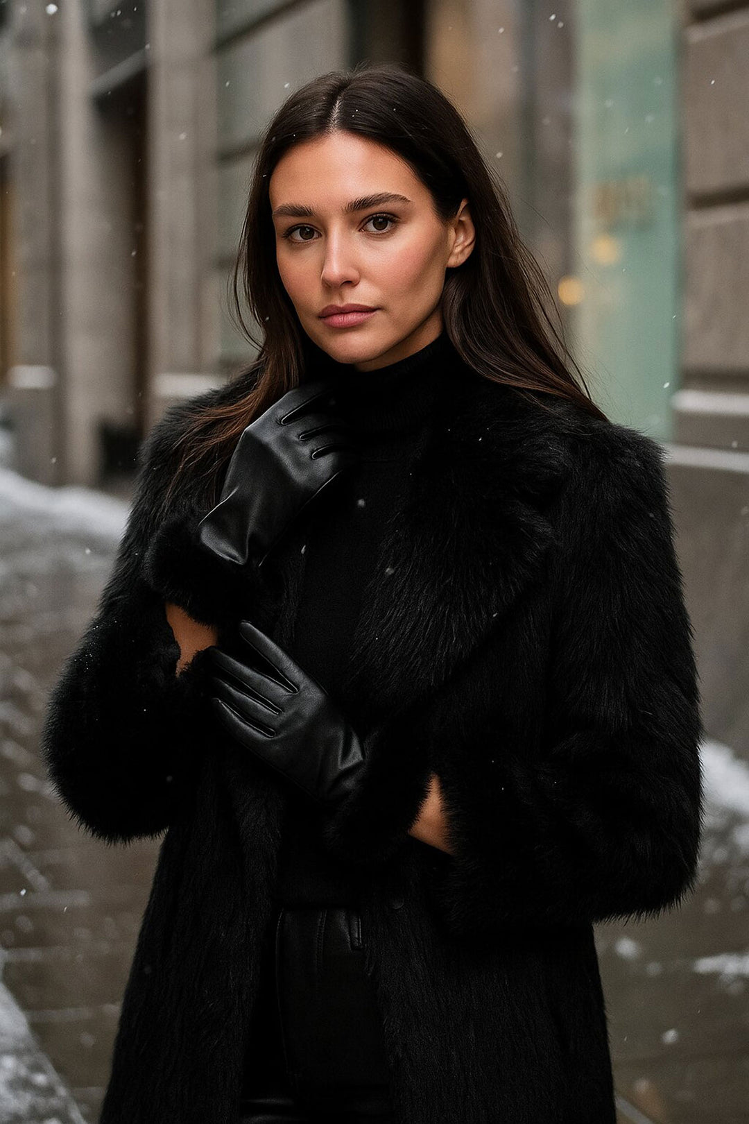 BGD Women Women's Faux Leather Gloves with Fur Detail 010193 - Black - Palm Beach Gardens