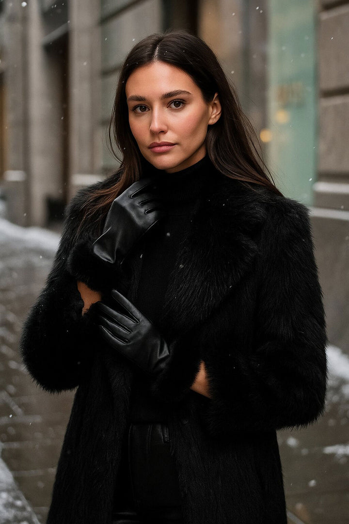 BGD Women Women's Faux Leather Gloves with Fur Detail 010193 - Black - Palm Beach Gardens