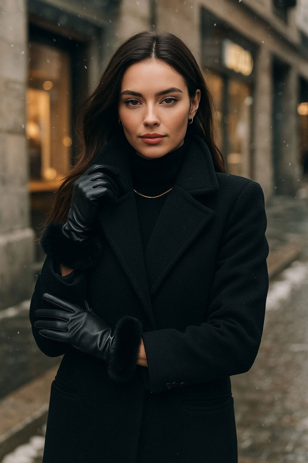 BGD Women Women's Faux Leather Gloves with Fur Detail 010193 - Black - Palm Beach Gardens