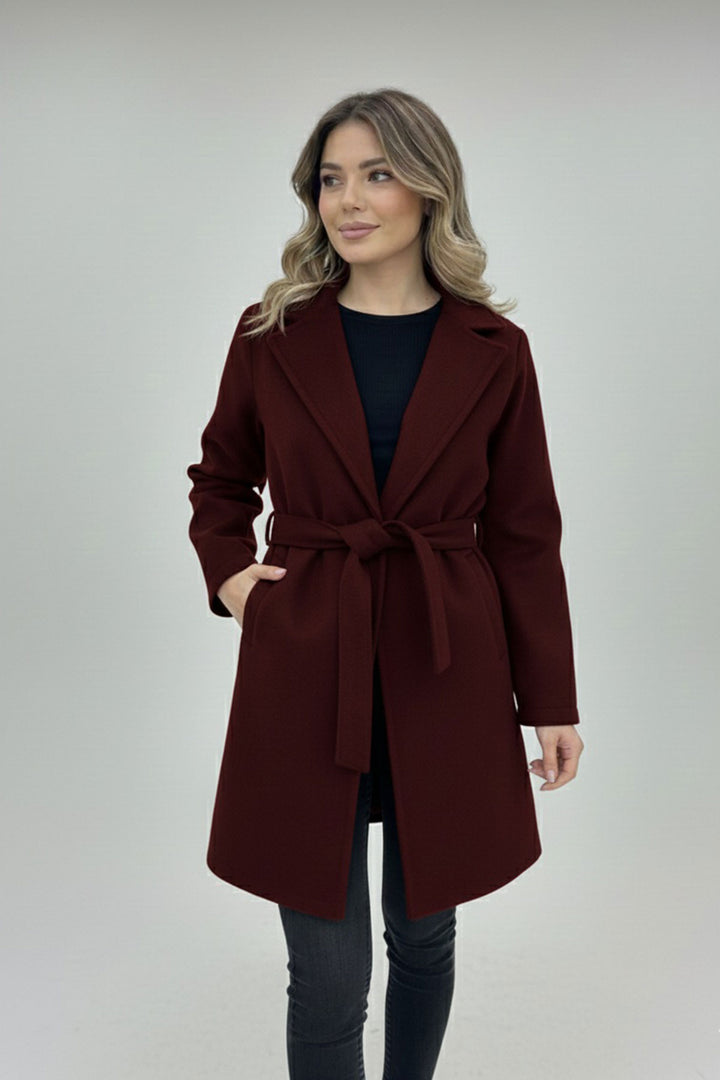 BGD Women Women's Belted Coat 9171 - Burgundy - Park Ridge