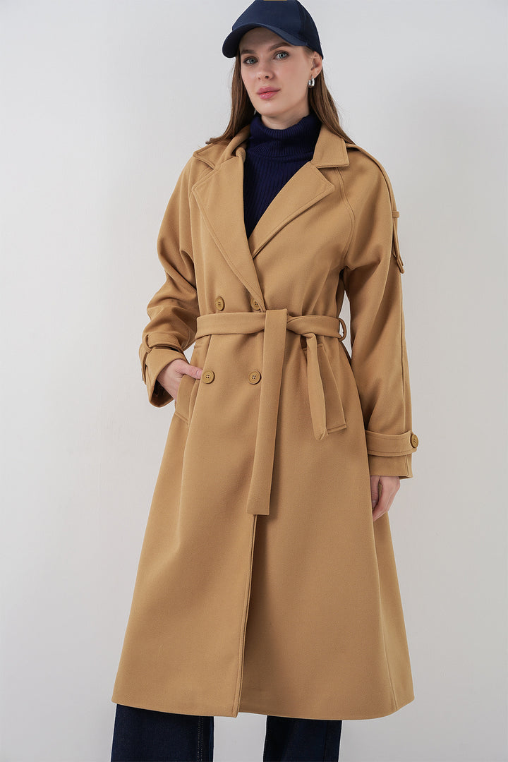 BGD Women Women's Belted Coat 9161 - Mustard - Jelgava