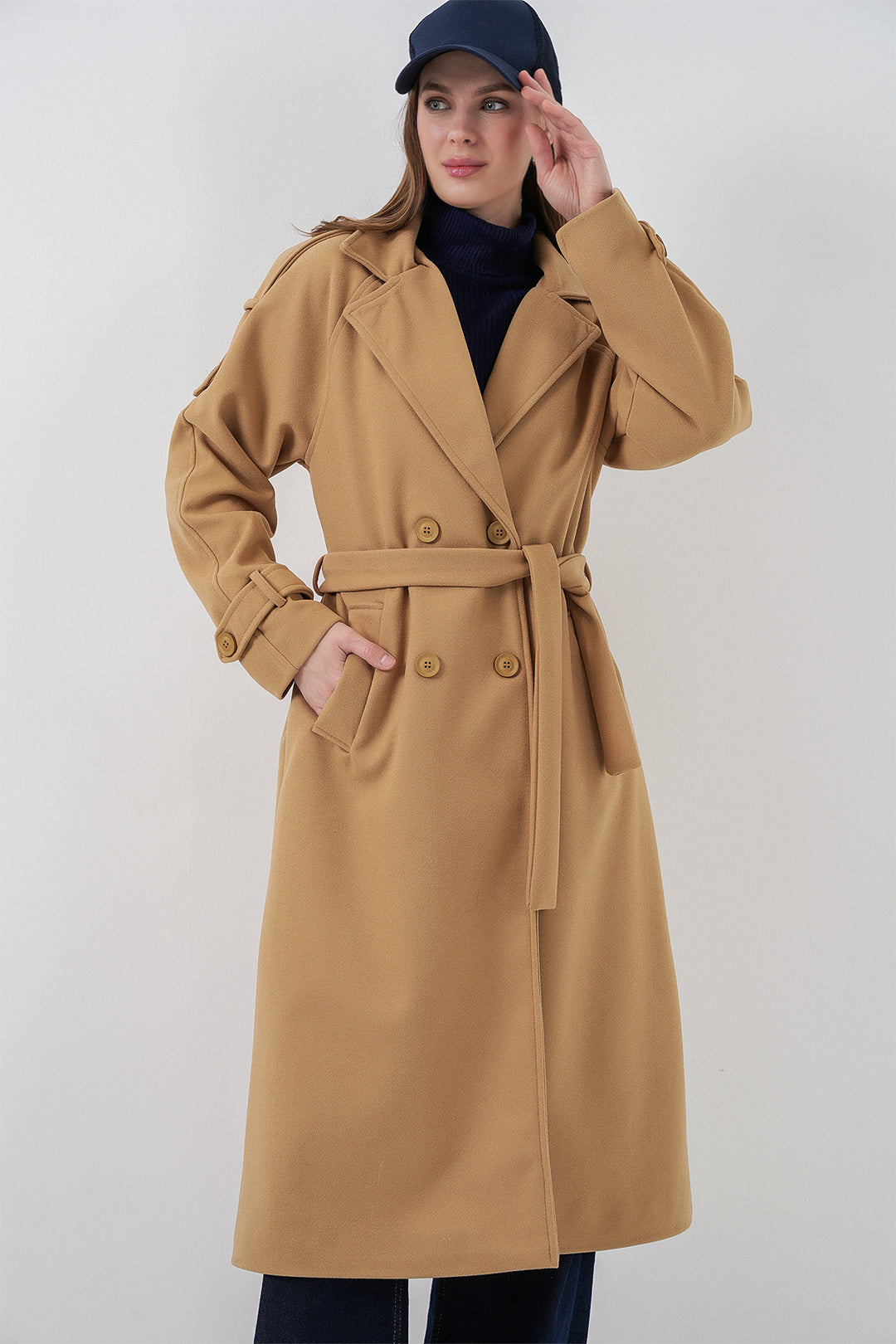 BGD Women Women's Belted Coat 9161 - Mustard - Jelgava