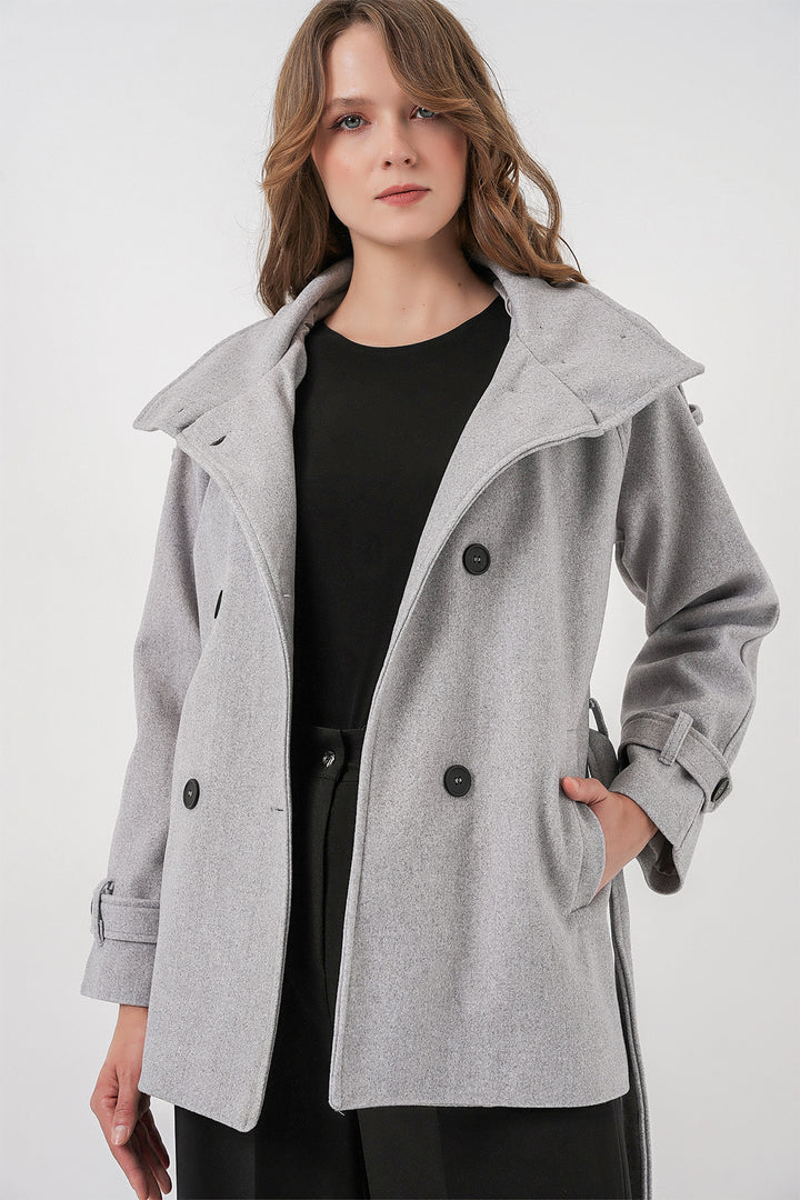 BGD Women Women's Belted Cashmere Coat 9162 - Gray - Godalming