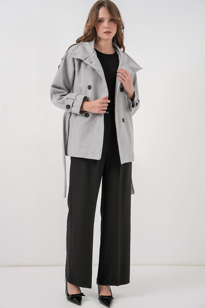 BGD Women Women's Belted Cashmere Coat 9162 - Gray - Godalming