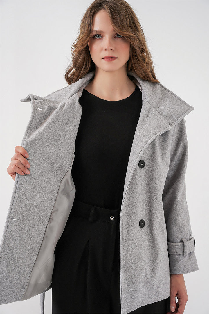 BGD Women Women's Belted Cashmere Coat 9162 - Gray - Godalming