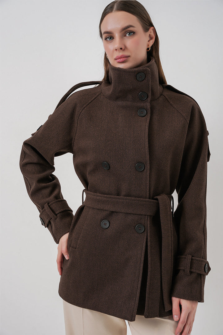 BGD Women Kadın Kuşaklı Kaşe Kaban 9162 - A.Kahve - Mixquiahuala de Juarez