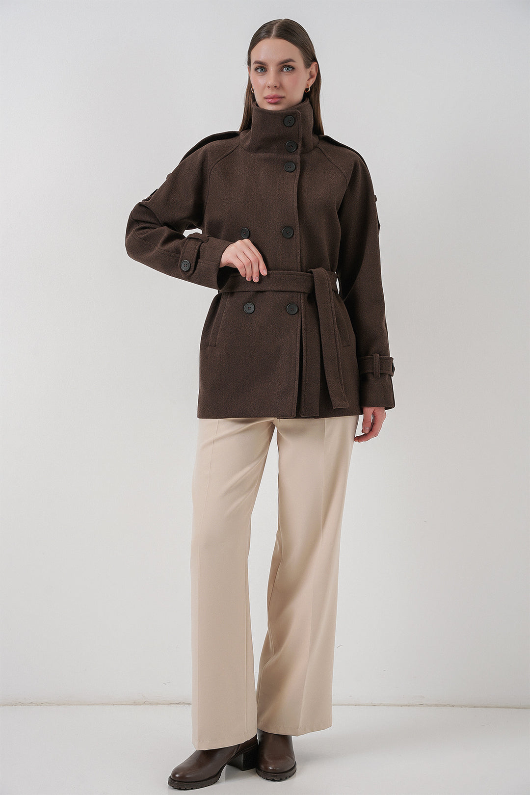 BGD Women Kadın Kuşaklı Kaşe Kaban 9162 - A.Kahve - Mixquiahuala de Juarez