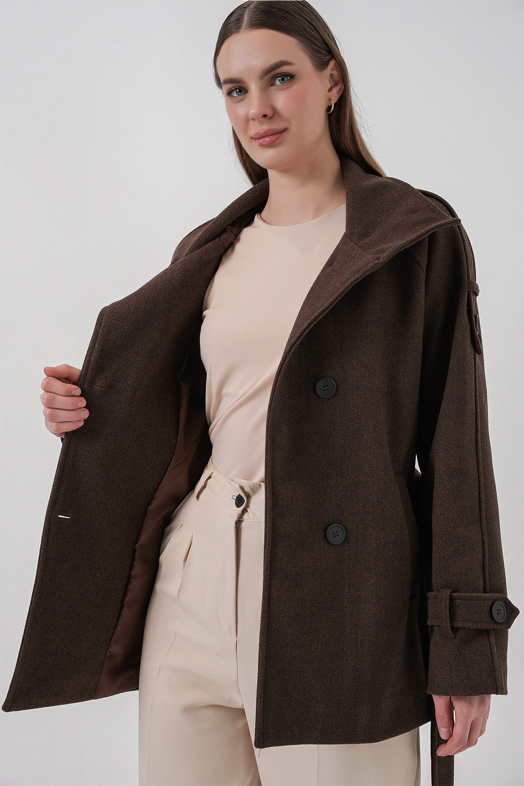 BGD Women Kadın Kuşaklı Kaşe Kaban 9162 - A.Kahve - Mixquiahuala de Juarez