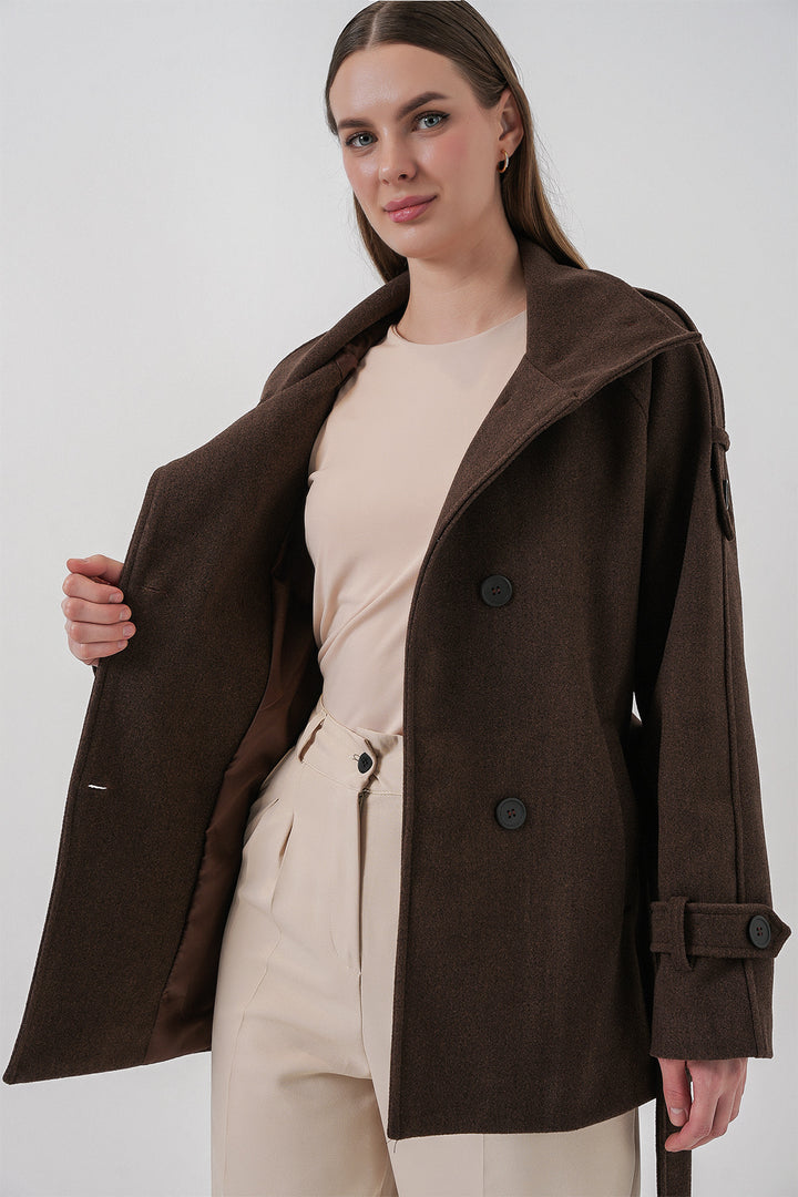 BGD Women Kadın Kuşaklı Kaşe Kaban 9162 - A.Kahve - Mixquiahuala de Juarez