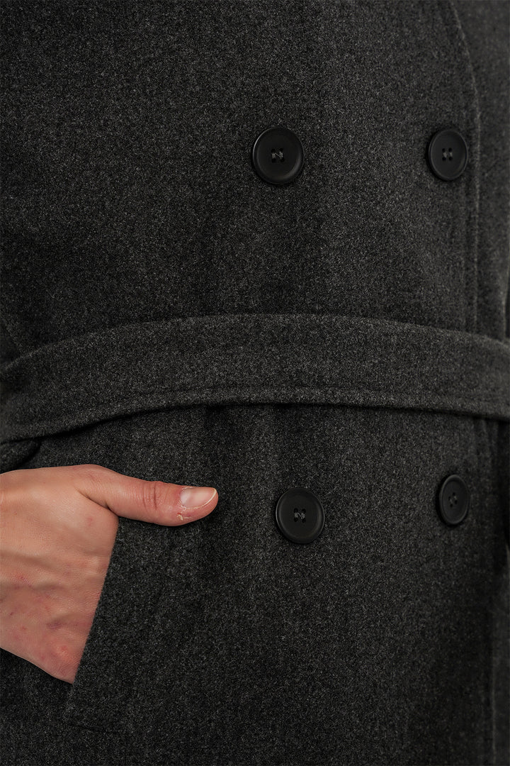 BGD Women Kadın Kuşaklı Kaşe Kaban 9162 - Antrasit - Lauderdale Lakes