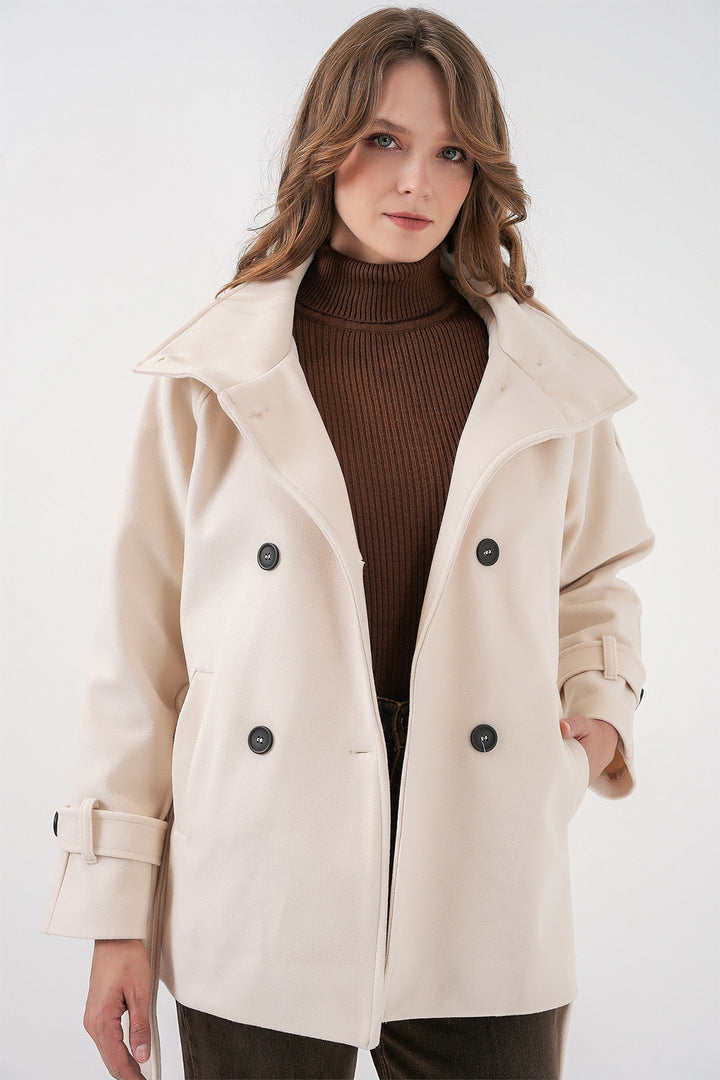 BGD Women Women's Belted Cashmere Coat 9162 - Ecru - New Rochelle