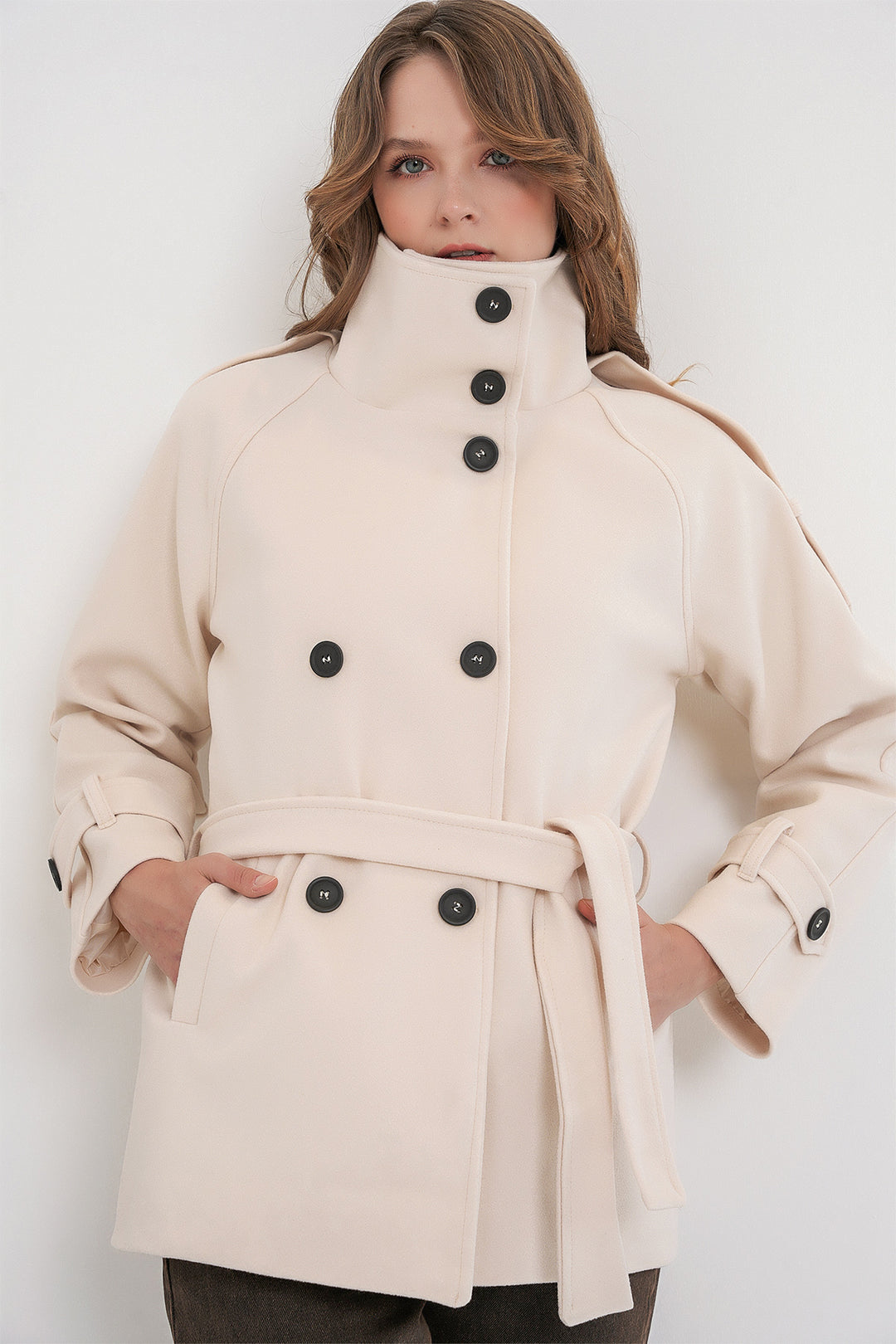 BGD Women Women's Belted Cashmere Coat 9162 - Ecru - New Rochelle