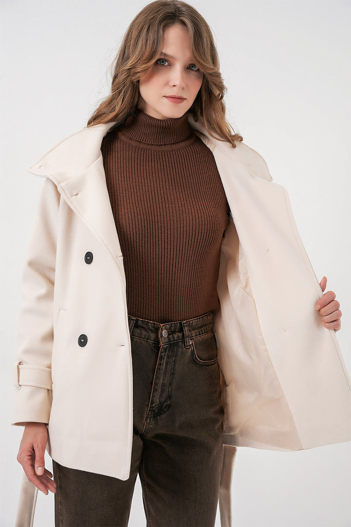 BGD Women Women's Belted Cashmere Coat 9162 - Ecru - New Rochelle