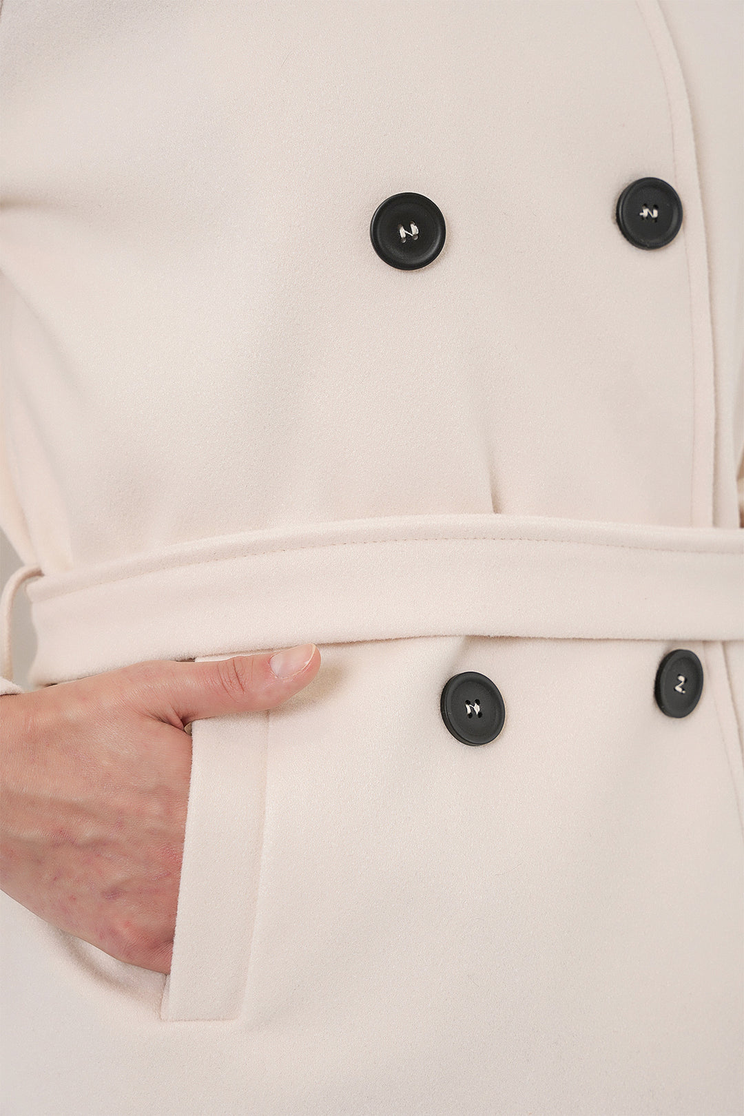 BGD Women Women's Belted Cashmere Coat 9162 - Ecru - New Rochelle