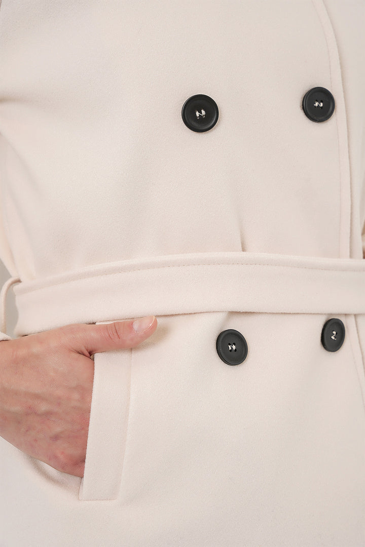 BGD Women Women's Belted Cashmere Coat 9162 - Ecru - New Rochelle