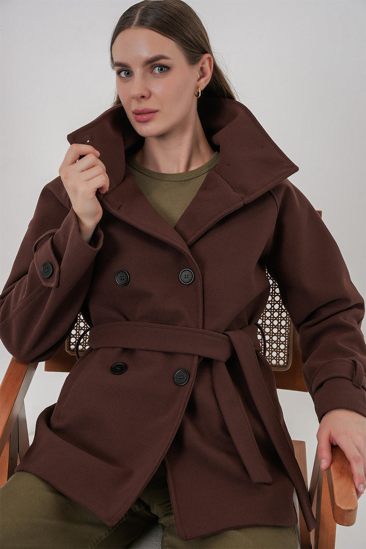 BGD Women Kadın Kuşaklı Kaşe Kaban 9162 - Kahverengi - Port Charlotte