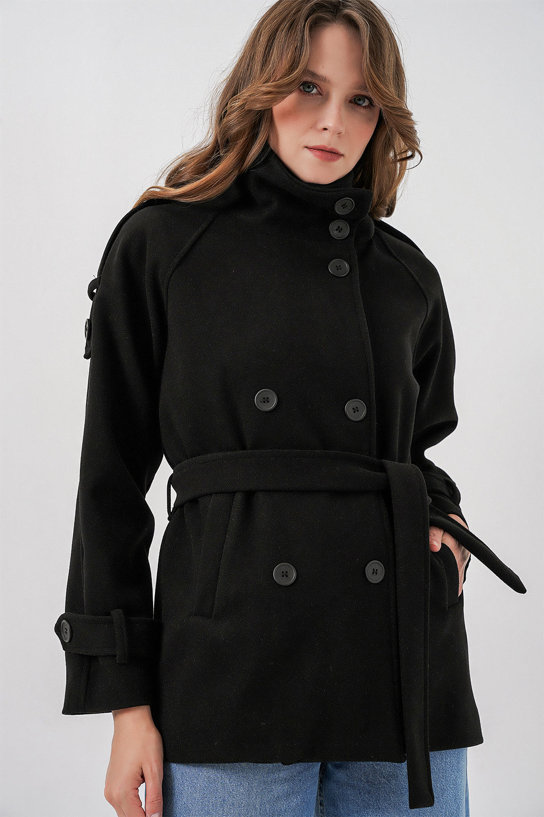 BGD Women Women's Belted Cashmere Coat 9162 - Black - Sterling Heights