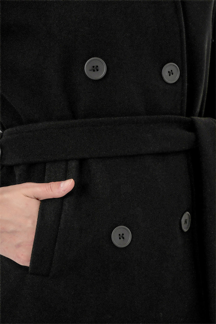 BGD Women Women's Belted Cashmere Coat 9162 - Black - Sterling Heights