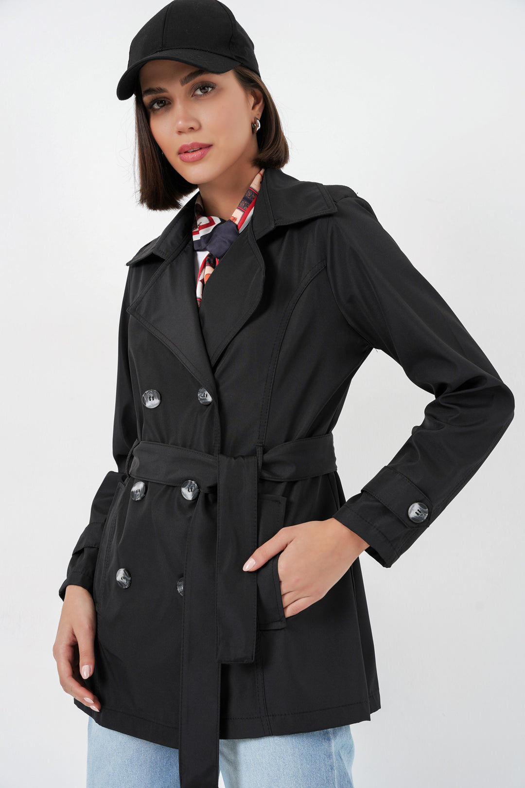 BGD Women Kadın Kuşaklı Kısa Trençkot 5982 - Siyah - Wigan