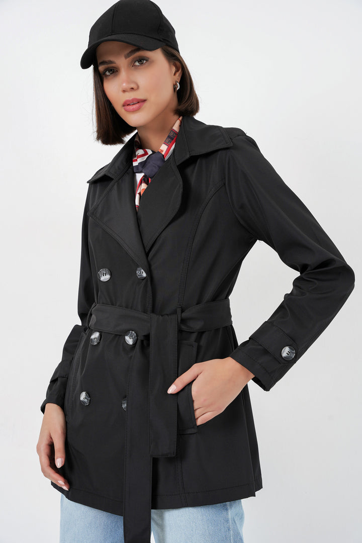 BGD Women Kadın Kuşaklı Kısa Trençkot 5982 - Siyah - Wigan