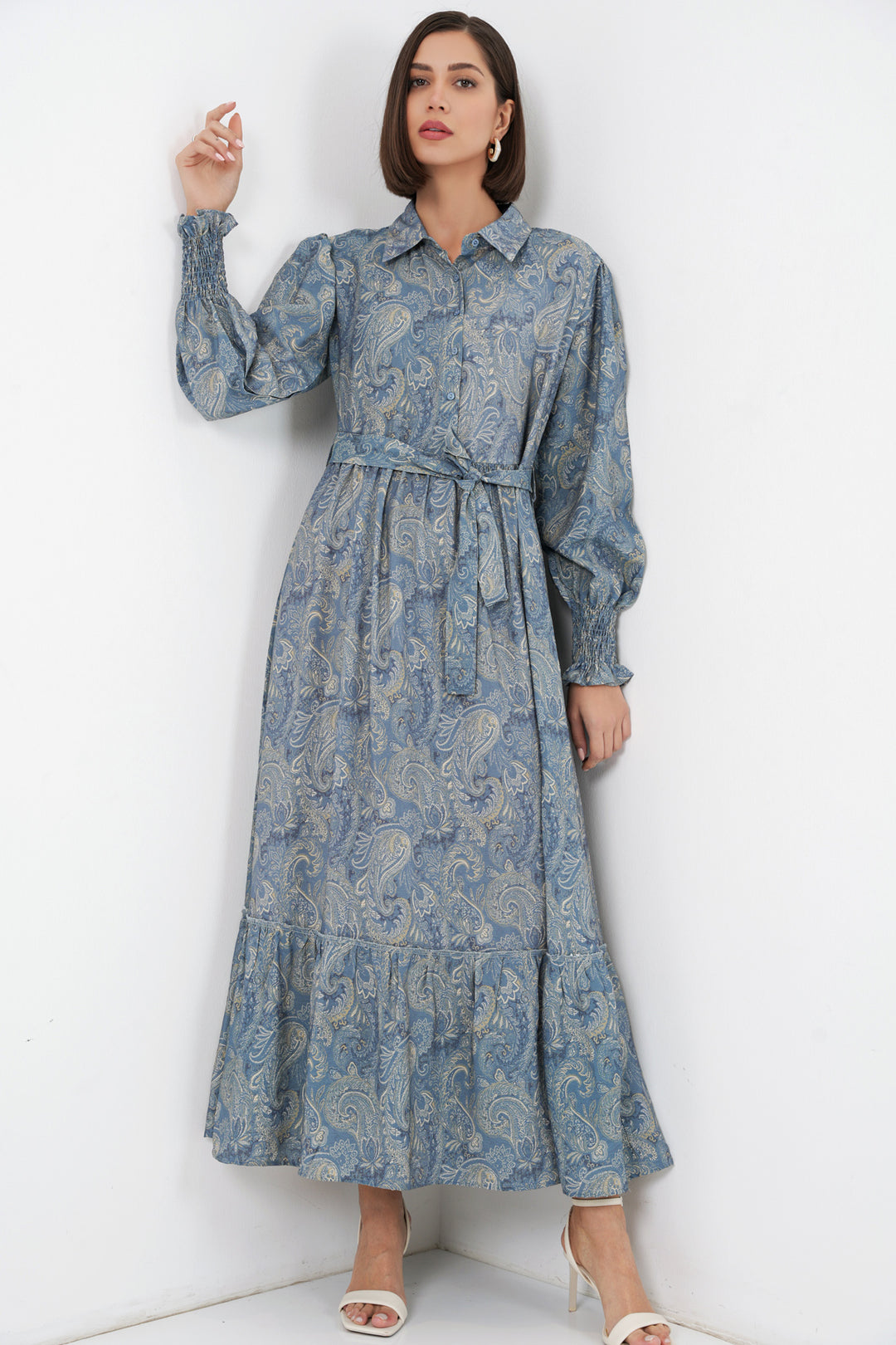 BGD Women Kadın Kuşaklı Tesettür Elbise 2589 - Mint - Utrera
