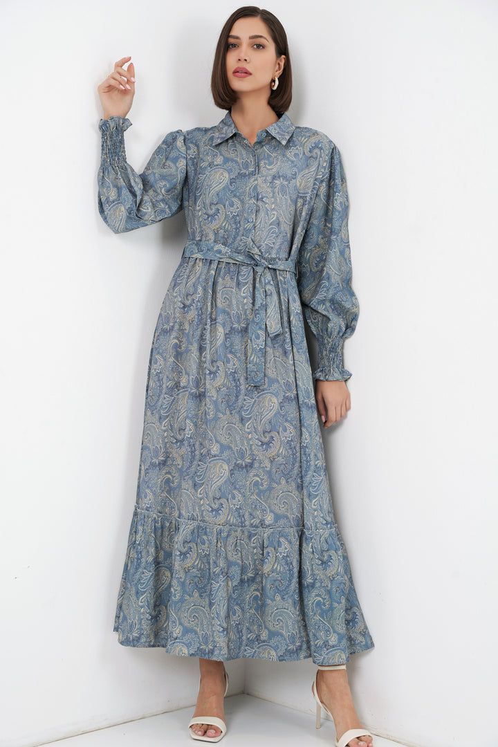 BGD Women Kadın Kuşaklı Tesettür Elbise 2589 - Mint - Utrera
