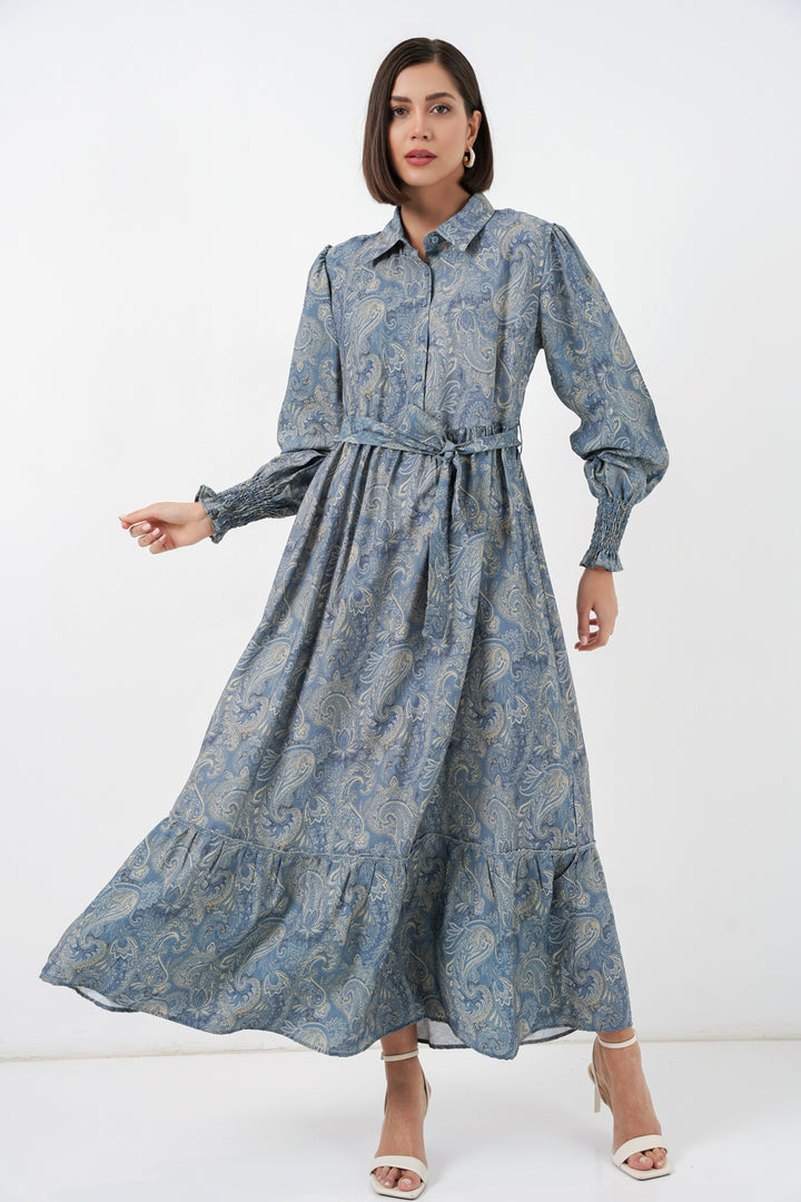 BGD Women Kadın Kuşaklı Tesettür Elbise 2589 - Mint - Utrera