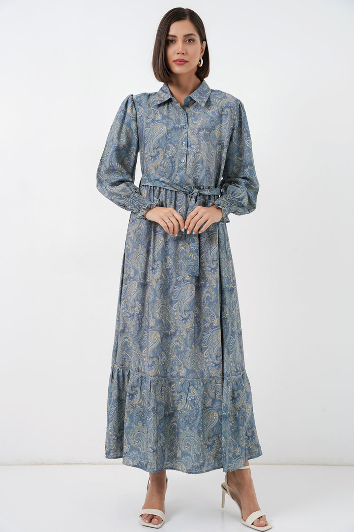 BGD Women Kadın Kuşaklı Tesettür Elbise 2589 - Mint - Utrera