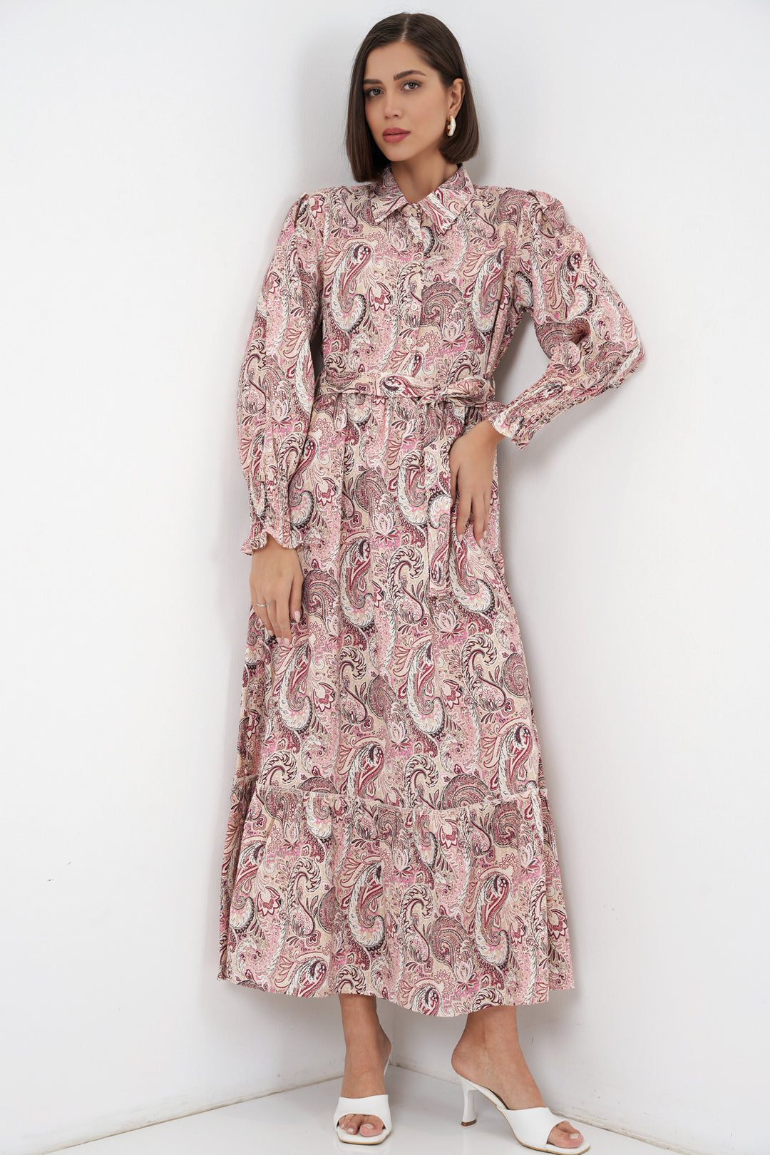 BGD Women Kadın Kuşaklı Tesettür Elbise 2589 - Pembe - Brest