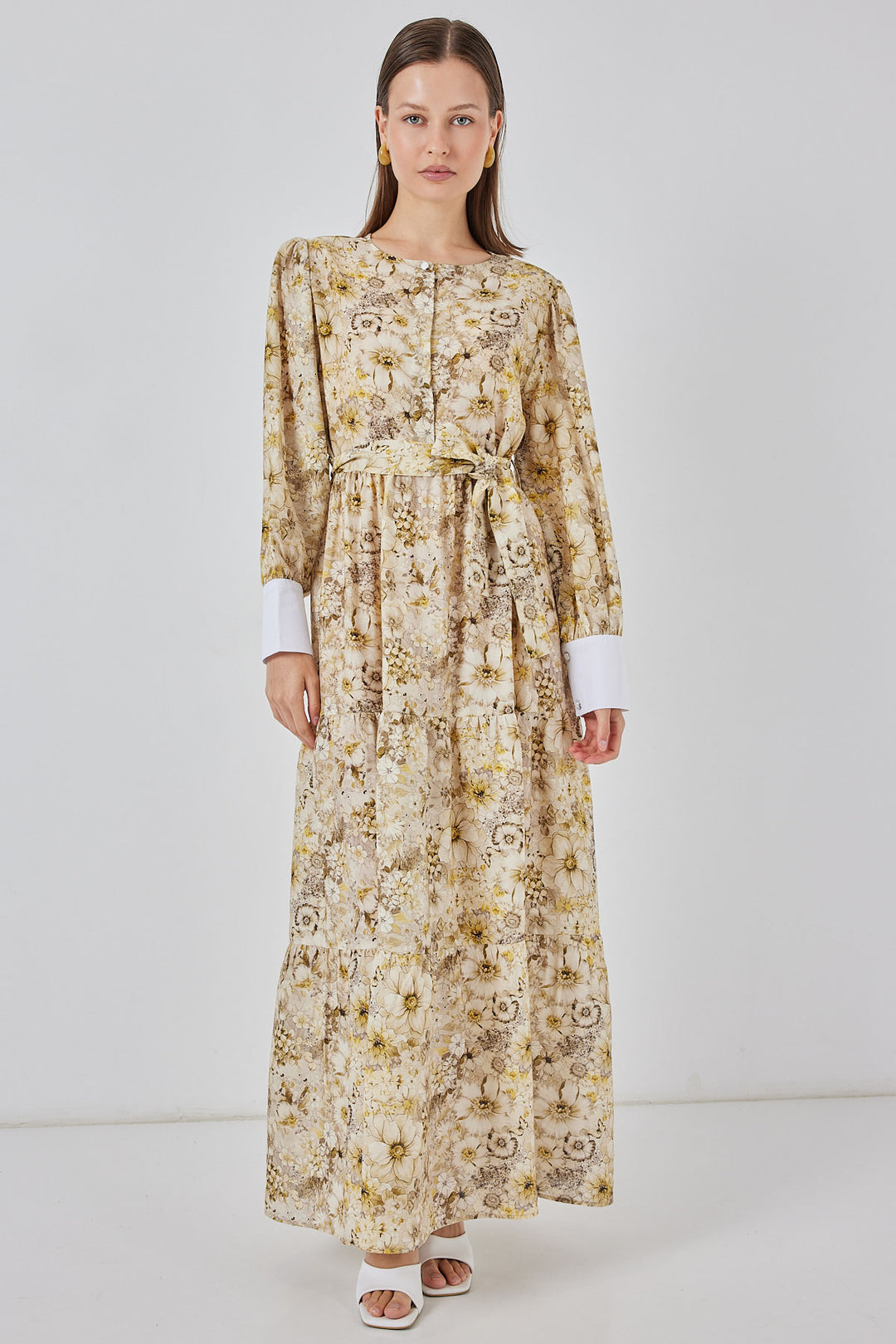 BGD Women Women's Belted Long Dress 2584 - Bright Yellow - Krefeld