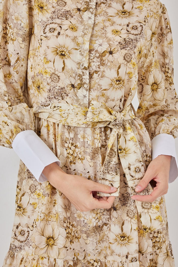 BGD Women Women's Belted Long Dress 2584 - Bright Yellow - Krefeld