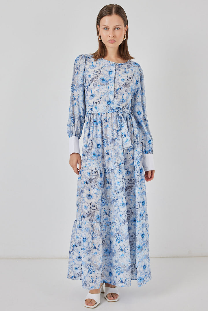 BGD Women Women's Belted Long Dress 2584 - Blue - Worcester