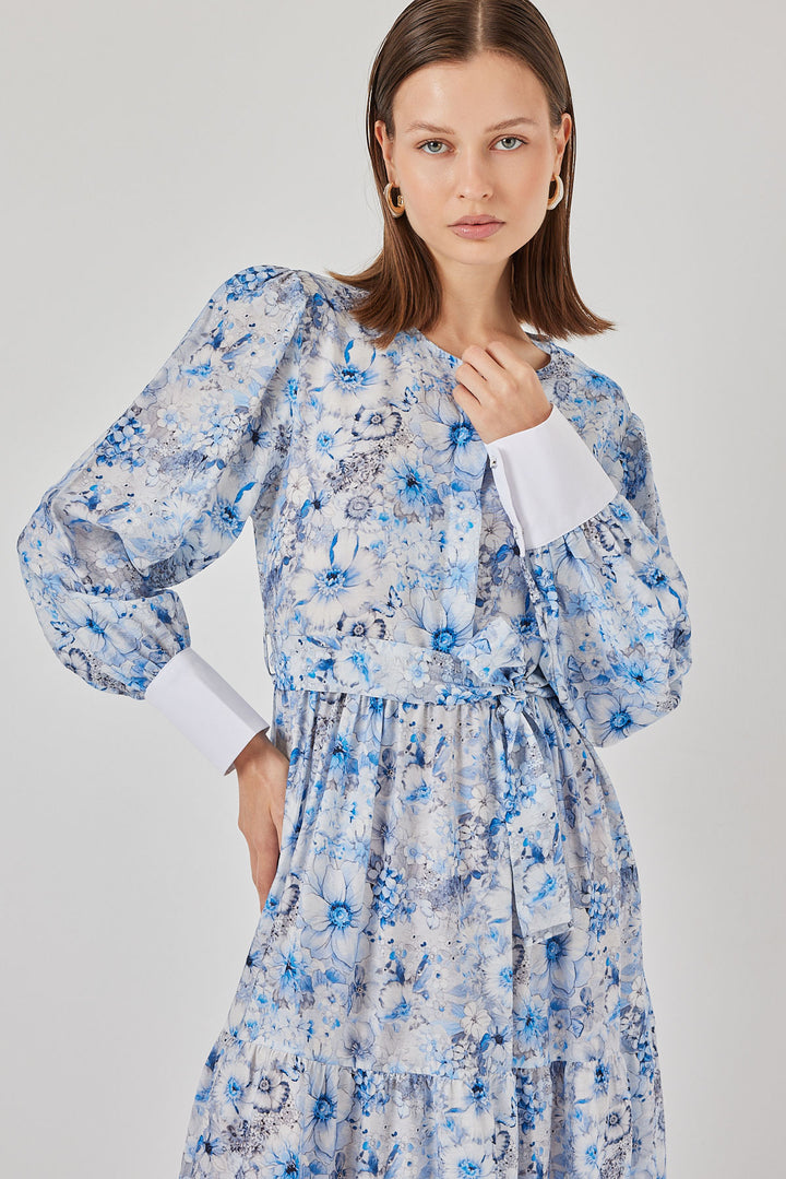 BGD Women Kadın Kuşaklı Uzun Elbise 2584 - Mavi - Gulfport