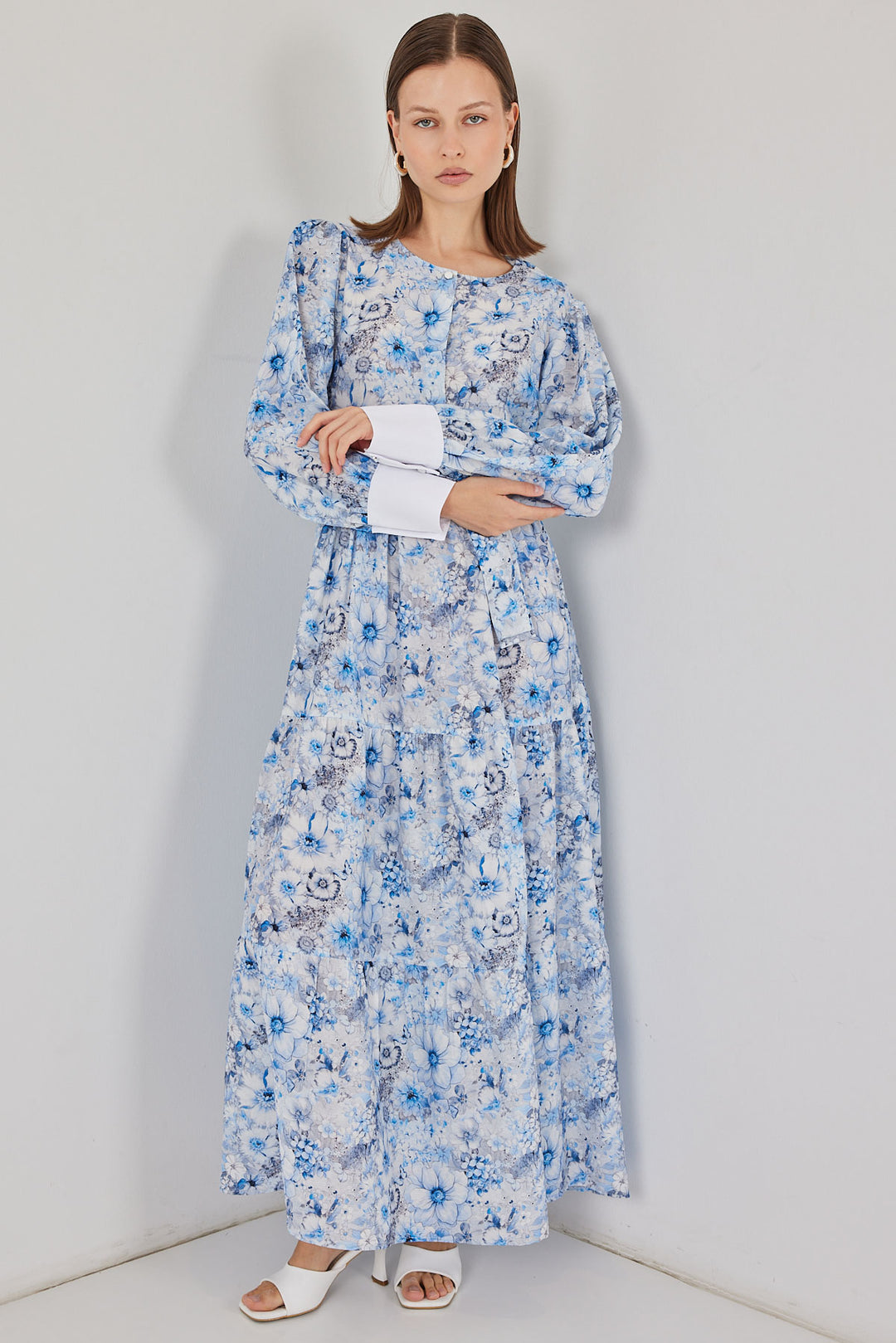 BGD Women Kadın Kuşaklı Uzun Elbise 2584 - Mavi - Gulfport